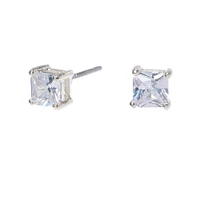 Silver-tone Cubic Zirconia 4mm Square Stud Earrings