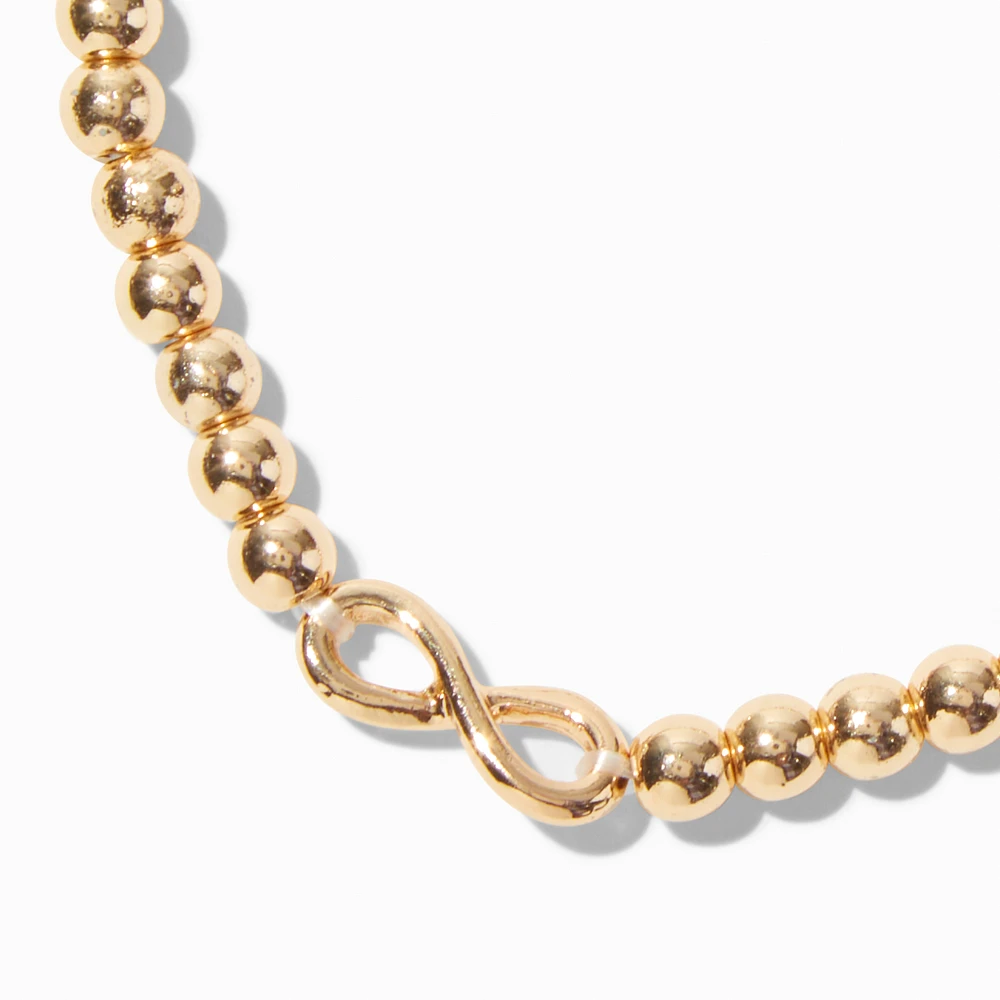 Infinity Charm Gold-tone Shot Bead Stretch Bracelet