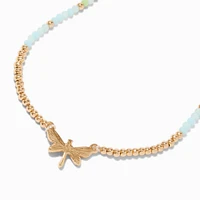Gold-tone Dragonfly Seed Bead Pendant Necklace