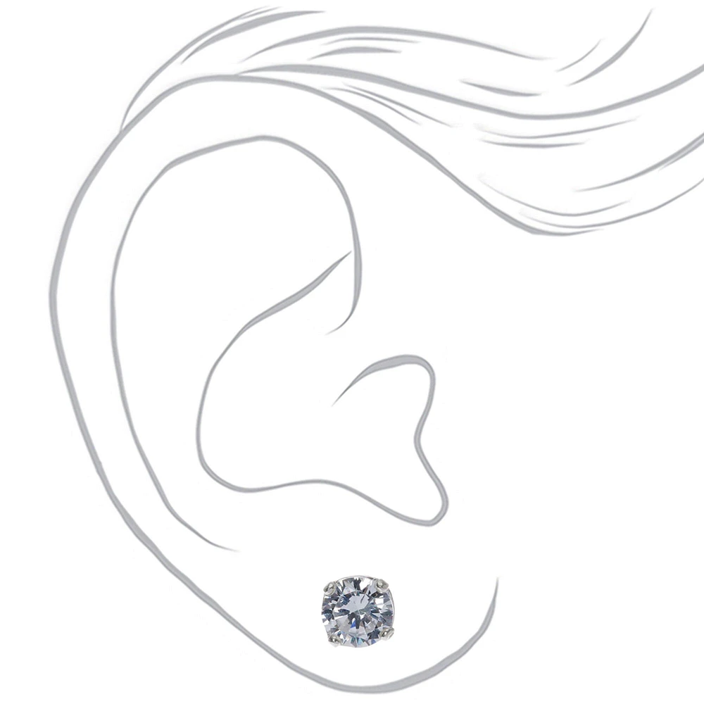C LUXE by Claire's Sterling Silver Cubic Zirconia 6mm Round Stud Earrings