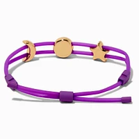 Gold-tone Star, Happy Face & Moon Charm Purple Bolo Bracelet