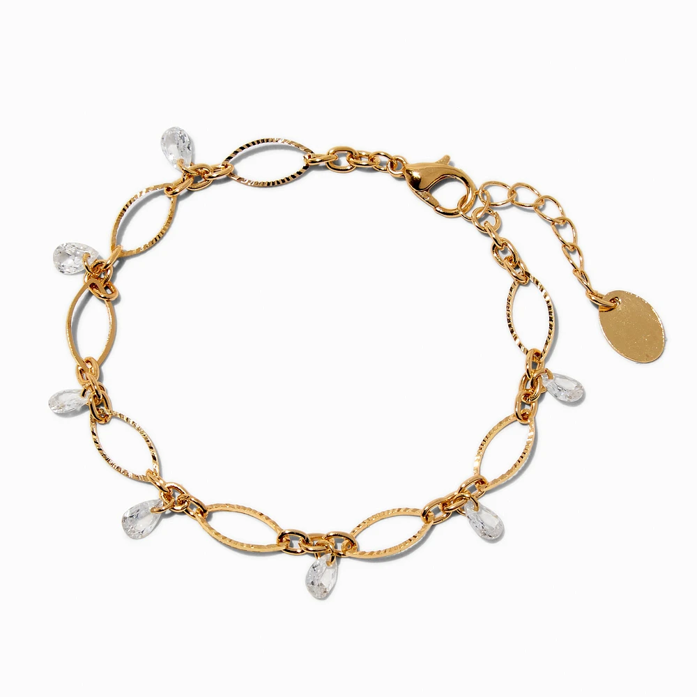 Gold-tone Delicate Oval Cubic Zirconia Chain Bracelet