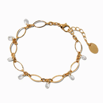 Gold-tone Delicate Oval Cubic Zirconia Chain Bracelet