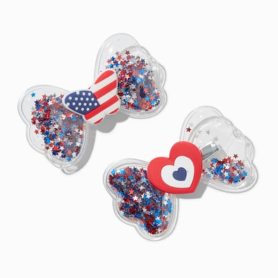 Stars & Stripes Butterfly & Heart Shaker Hair Bow Clips - 2 Pack