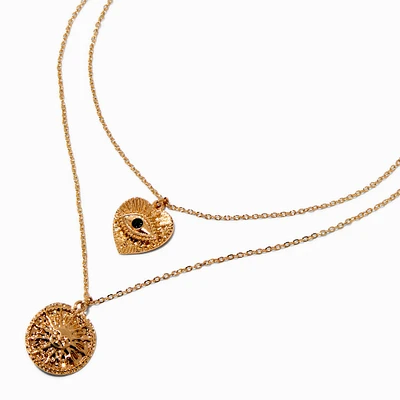Gold-tone Coin Pendant Multi-Strand Necklace