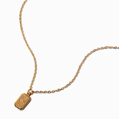 Gold-tone Mini Etched Flower Square Pendant Necklace