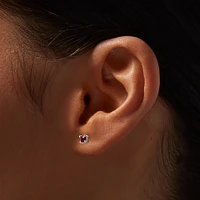 Silver-tone Cubic Zirconia 3mm Clear, Fuchsia, & Aqua Stud Earrings - 3 Pack