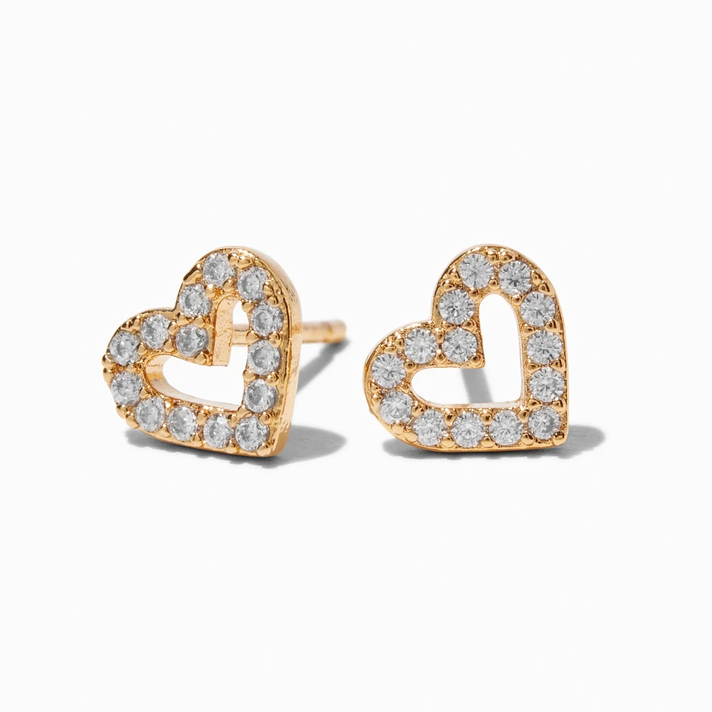 C LUXE by Claire's 18kt Gold Plated Cubic Zirconia Pavé Open Heart Stud Earrings