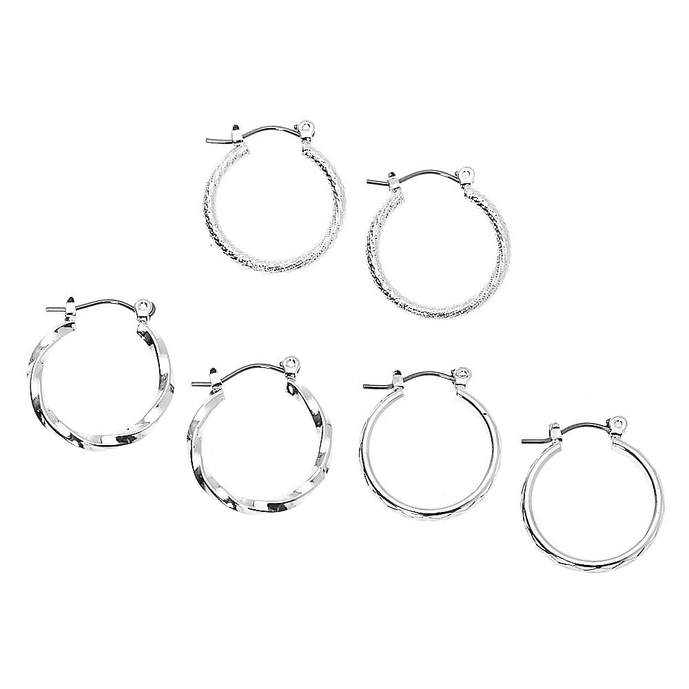 Silver-tone Thick Textured 20mm Hoop Earrings - 3 Pack