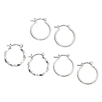 Silver-tone Thick Textured 20mm Hoop Earrings - 3 Pack