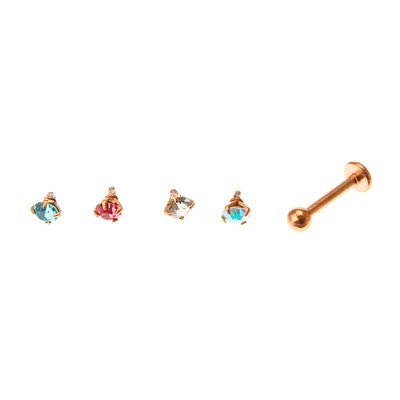 Gold-tone Stainless Steel Mixed Changeable Top 16G Tragus Flat Back Earrings - 5 Pack