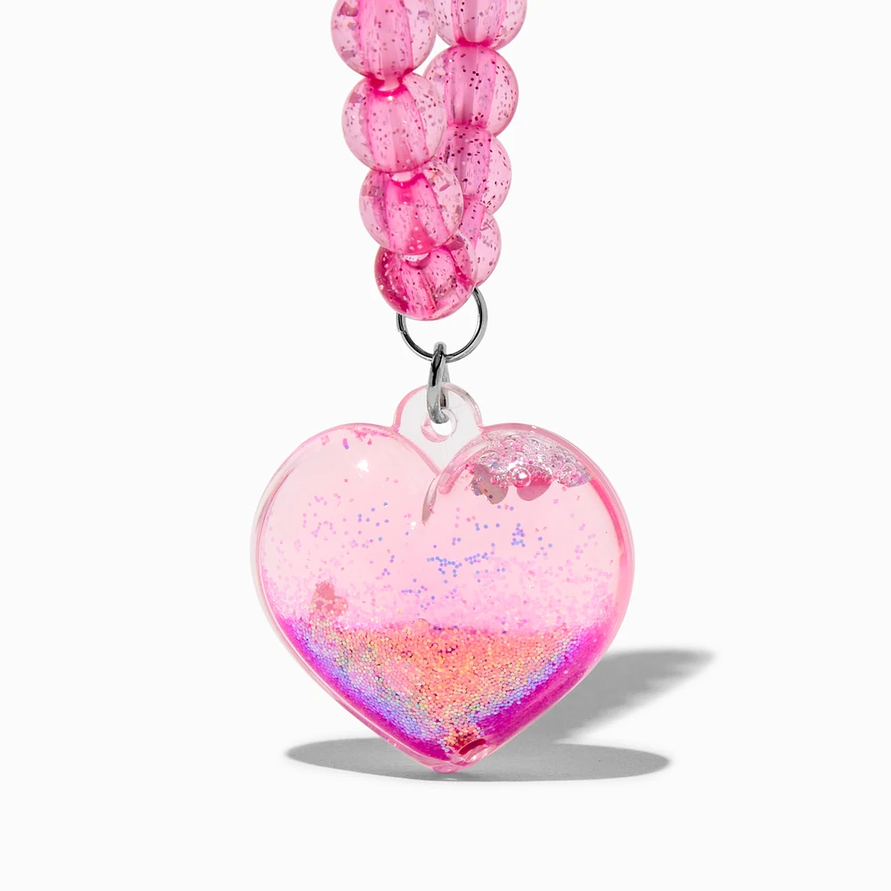 Claire's Club Pink Liquid-Filled Glitter Heart Stretch Bracelet