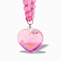 Claire's Club Pink Liquid-Filled Glitter Heart Stretch Bracelet