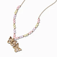 Pink Beaded Butterfly Locket Necklace