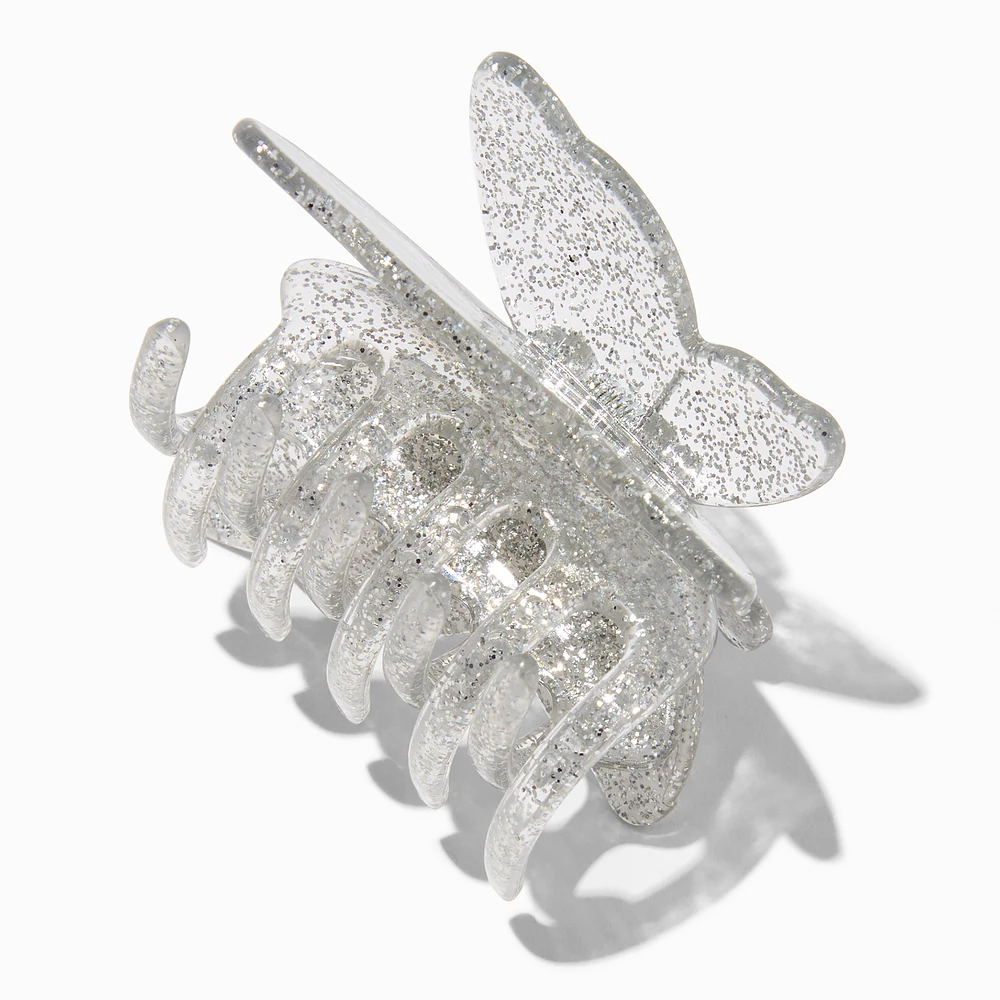 Silver Glitter Butterfly Hair Claw