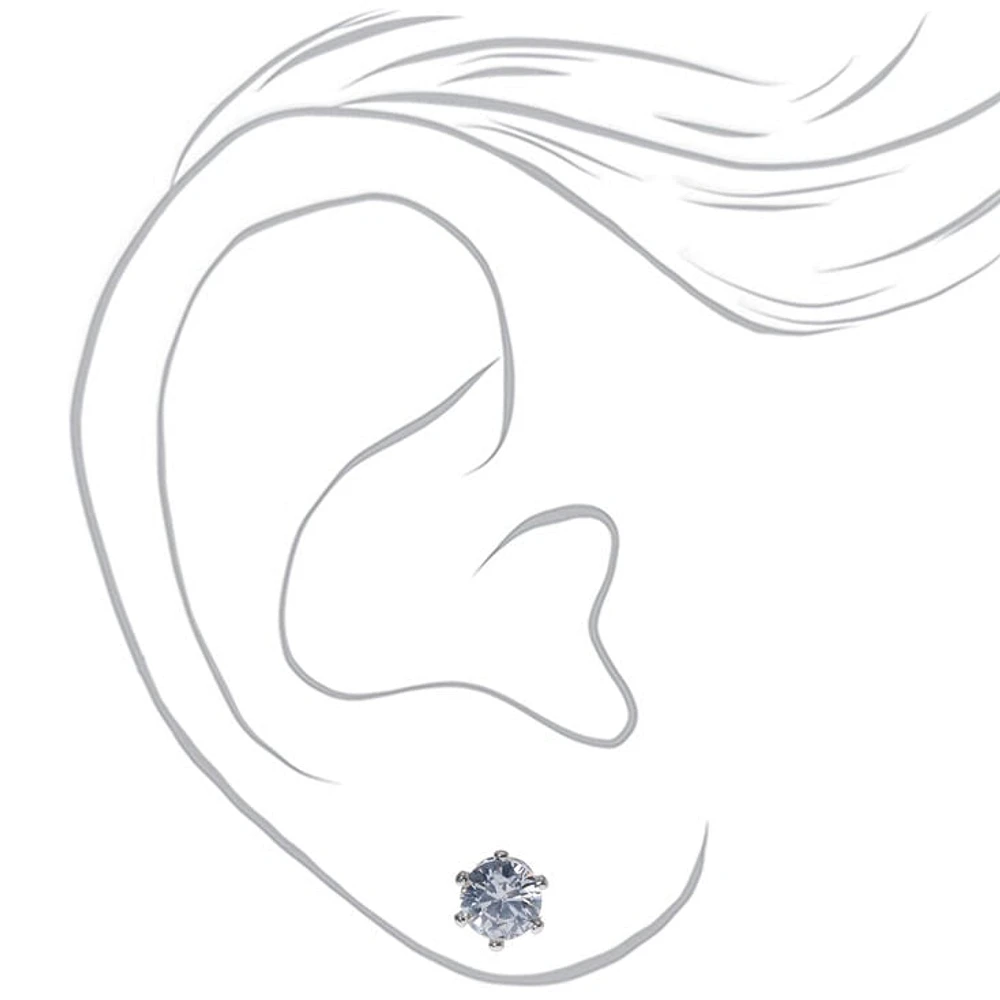 Silver-tone Cubic Zirconia 5mm Round Cupcake Stud Earrings
