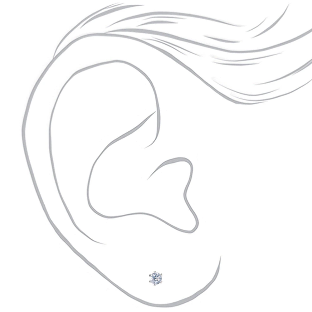 Clear Cubic Zirconia 3mm Round Stud Earrings