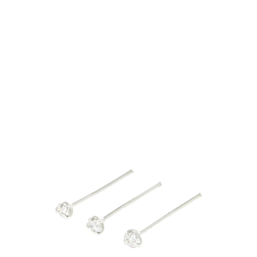 22G Sterling Silver Crystal Nose Studs - 3 Pack