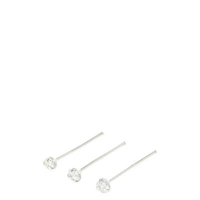 22G Sterling Silver Crystal Nose Studs - 3 Pack