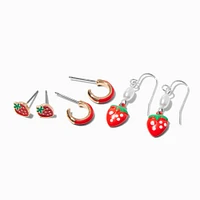 Red Strawberries Earring Stackables Set - 3 Pack 