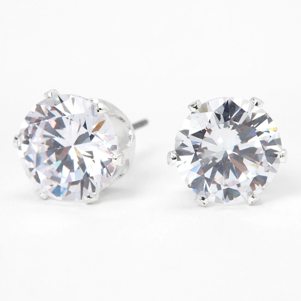 Silver-tone Cubic Zirconia 10mm Round Stud Earrings