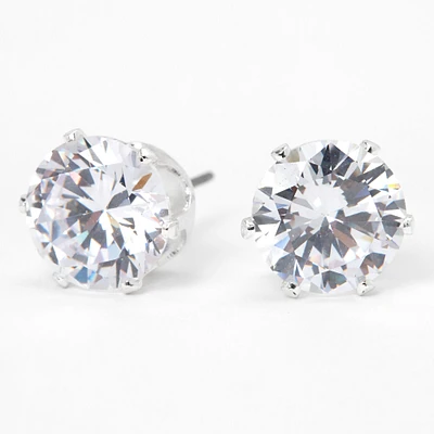 Silver-tone Cubic Zirconia 10mm Round Stud Earrings