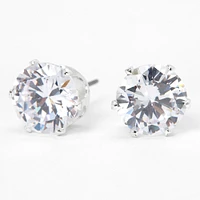 Silver-tone Cubic Zirconia 10mm Round Stud Earrings