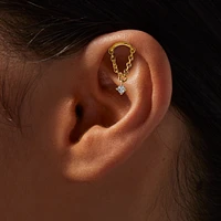 Gold-tone Stainless Steel Crystal Dangle 16G Threadless Helix Earring