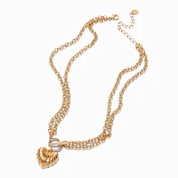 Gold-tone Chunky Heart Pendant Multi-Strand Necklace 