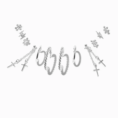 Silver-tone Grunge Earring Stackables Set - 6 Pack