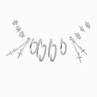 Silver-tone Grunge Earring Stackables Set - 6 Pack