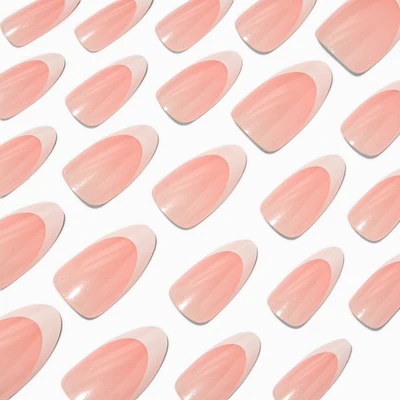 French Tip Glazed Long Almond Vegan Faux Nail Set - 24 Pack