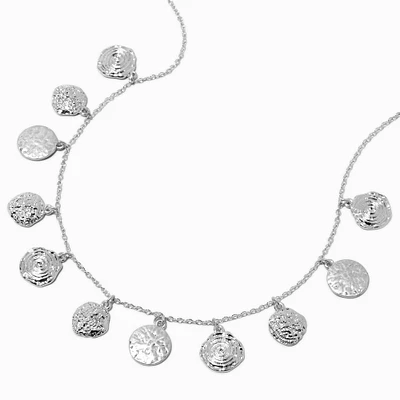 Silver-tone Textured Coin Chain Necklace 