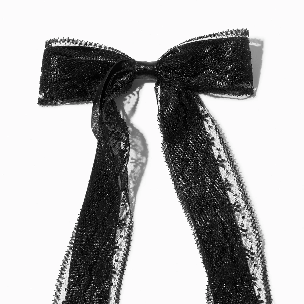 Black Lace Satin Hair Bow Clip