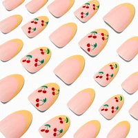 Yellow French Tip Cherry Almond Vegan Faux Nail Set - 24 Pack