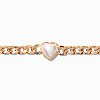 Gold-tone Pearl Heart Choker Necklace 