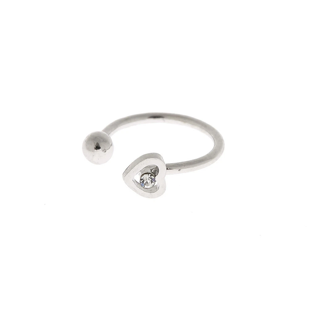 Silver-tone Stainless Steel Heart Outline Faux Nose Ring