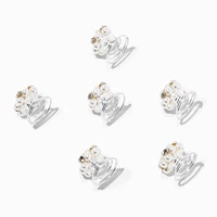 Silver Pearl & Rhinestone Cluster Hair Spinners - 6 Pack