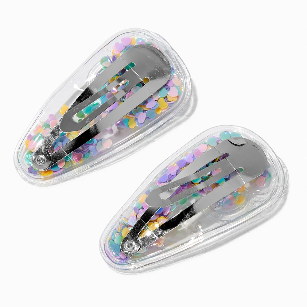 Claire's Club Pastel Heart Confetti Shaker Snap Hair Clips - 2 Pack
