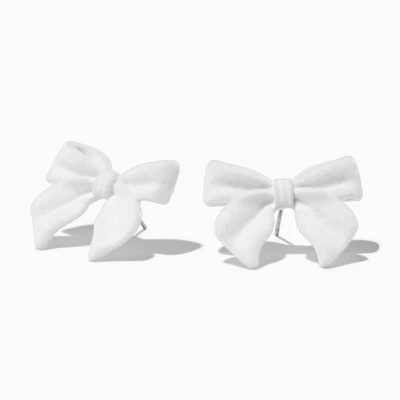 White Velvet Bow Stud Earrings 