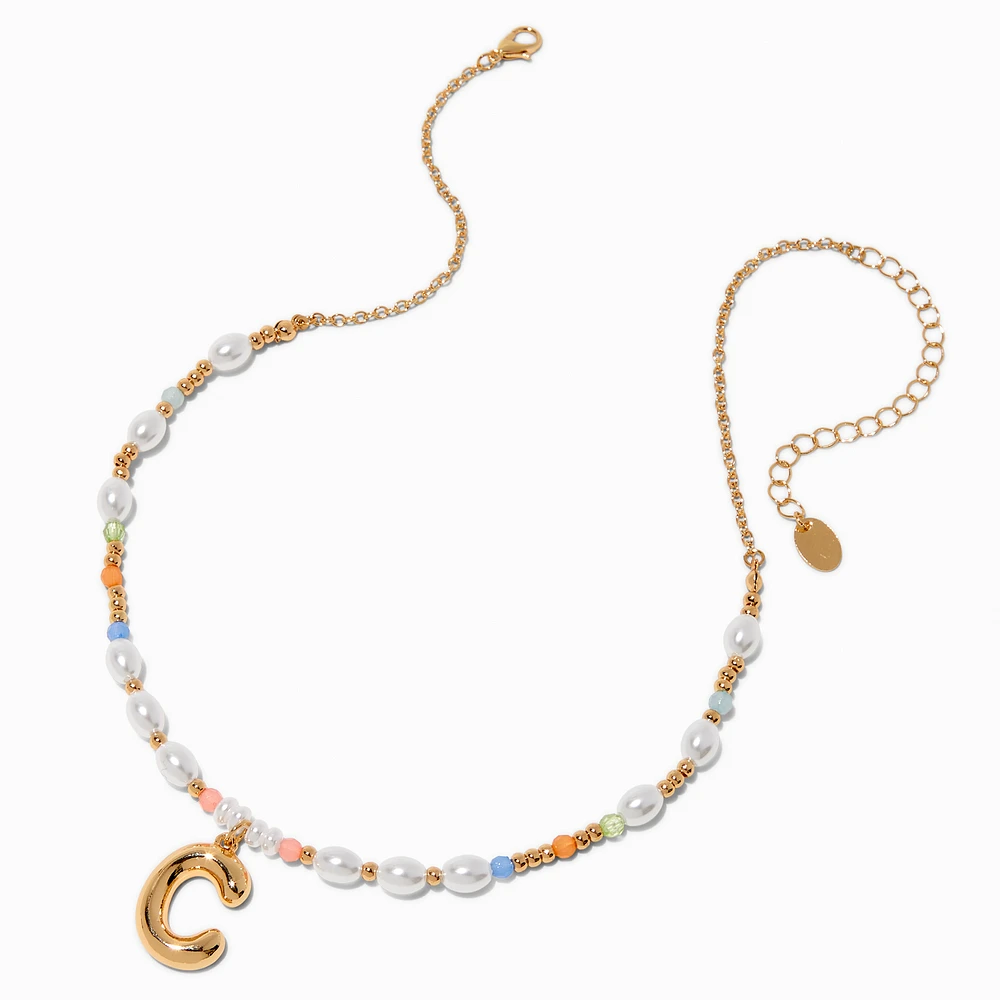 Gold-tone Bubble Initial Pastel Beaded Pendant Necklace