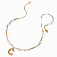 Gold-tone Bubble Initial Pastel Beaded Pendant Necklace