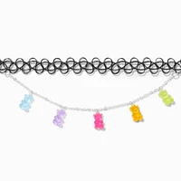 Glow The Dark Gummy Bears® Charms Black Tattoo Choker Necklace