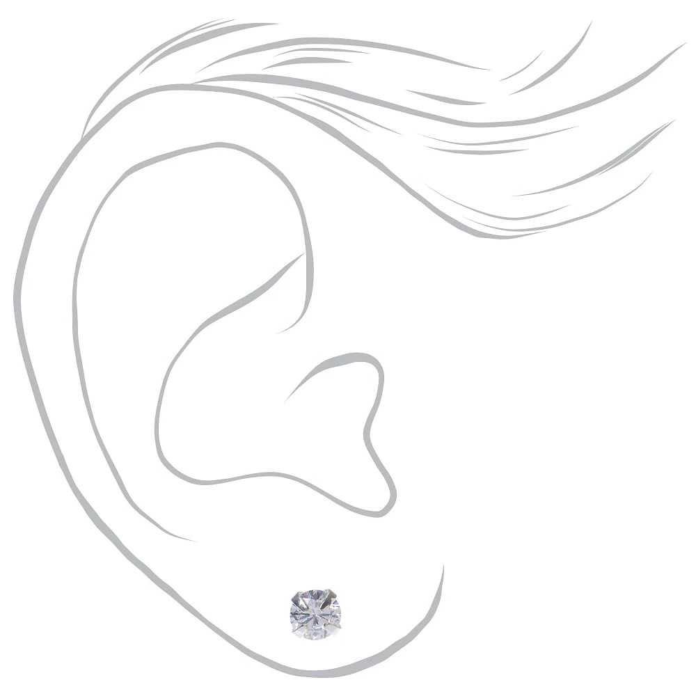 Silver-tone Cubic Zirconia 3mm, 4mm, & 5mm Round Stud Earrings - 3 Pack 