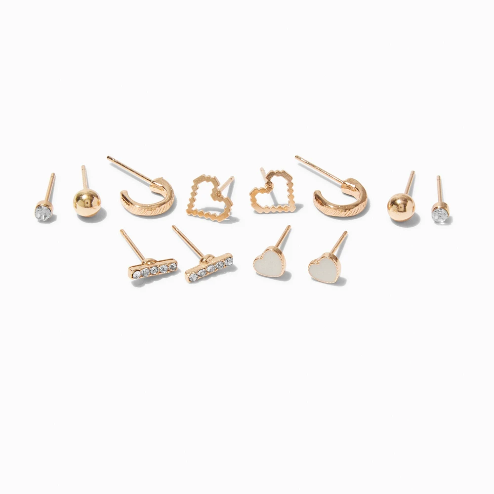 Gold-tone Mixed Heart Earring Stackables Set - 6 Pack