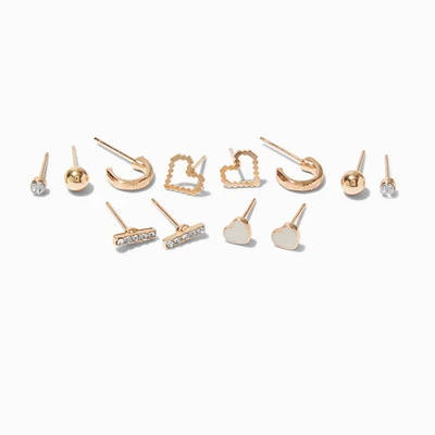 Gold-tone Mixed Heart Earring Stackables Set - 6 Pack