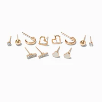 Gold-tone Mixed Heart Earring Stackables Set - 6 Pack