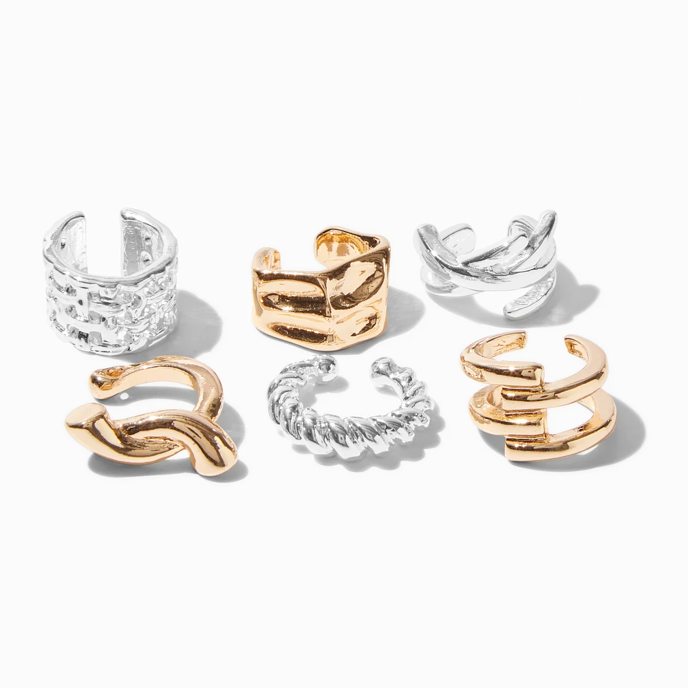 Mixed Media Stackable Ear Cuffs - 6 Pack
