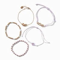  Purple "Love" & Flower Bracelet Set - 5 Pack