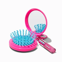 Pink Plaid Initial Hair Brush & Lip Gloss Keychain